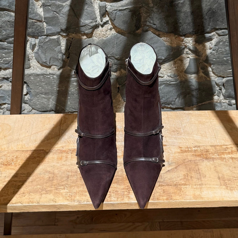 Dolce & Gabbana Brown Suede Harness Multi Staps Heeled Boots