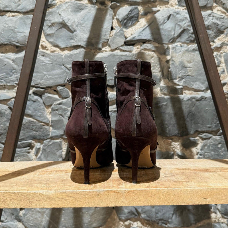 Dolce & Gabbana Brown Suede Harness Multi Staps Heeled Boots