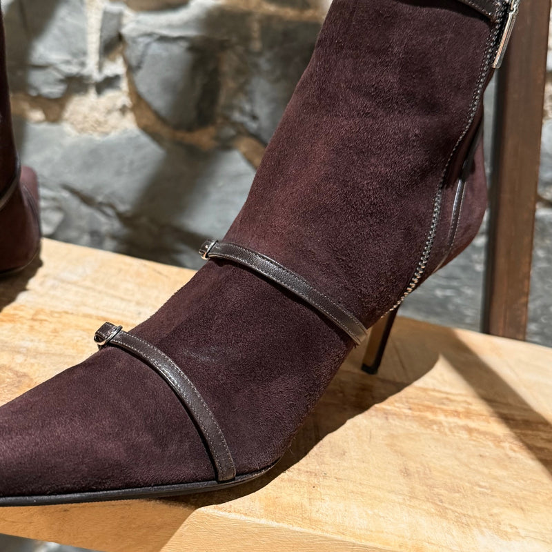 Dolce & Gabbana Brown Suede Harness Multi Staps Heeled Boots