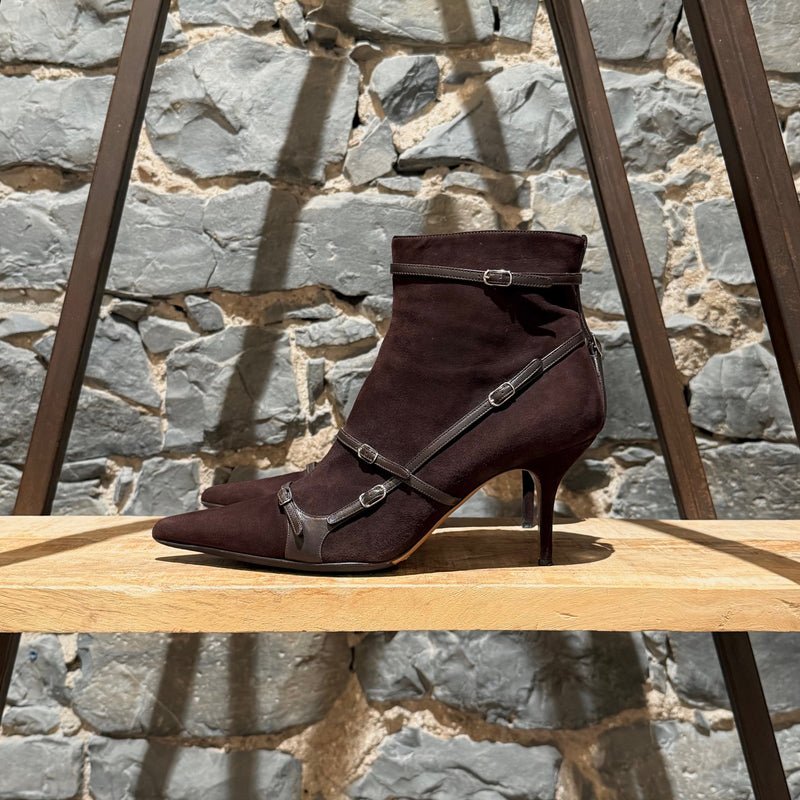 Dolce & Gabbana Brown Suede Harness Multi Staps Heeled Boots