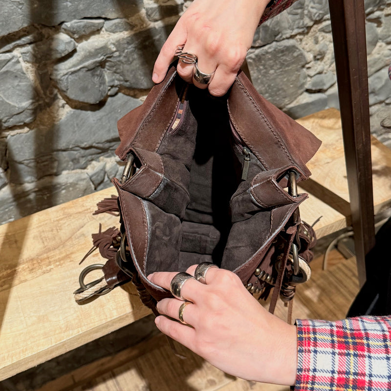 Interior of Dolce & Gabbana Brown Suede Studded Shoulder Bag