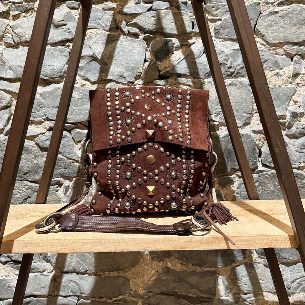 Main photo of Dolce & Gabbana Brown Suede Studded Shoulder Bag