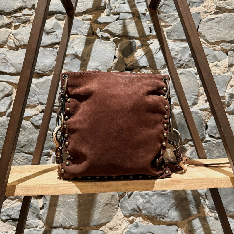 Back of Dolce & Gabbana Brown Suede Studded Shoulder Bag