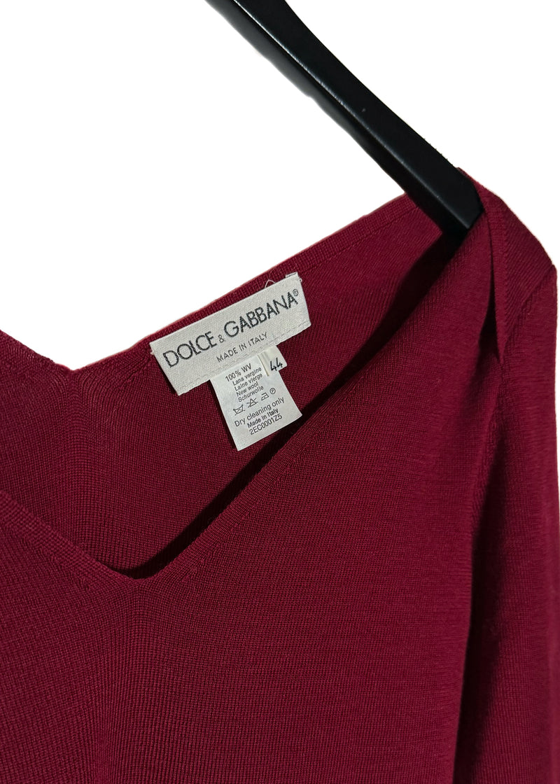 Pull ﻿﻿Dolce & Gabbana bordeaux﻿ en laine à col en V