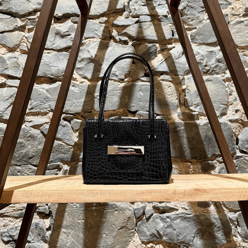 Sac à main Dolce & Gabbana embossé croco noir