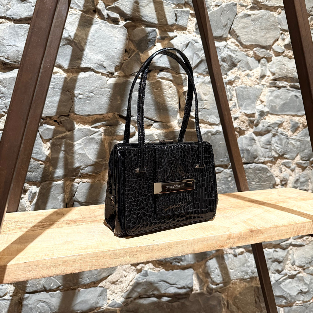 Dolce & Gabbana Croc Embossed Small Top Handle Bag