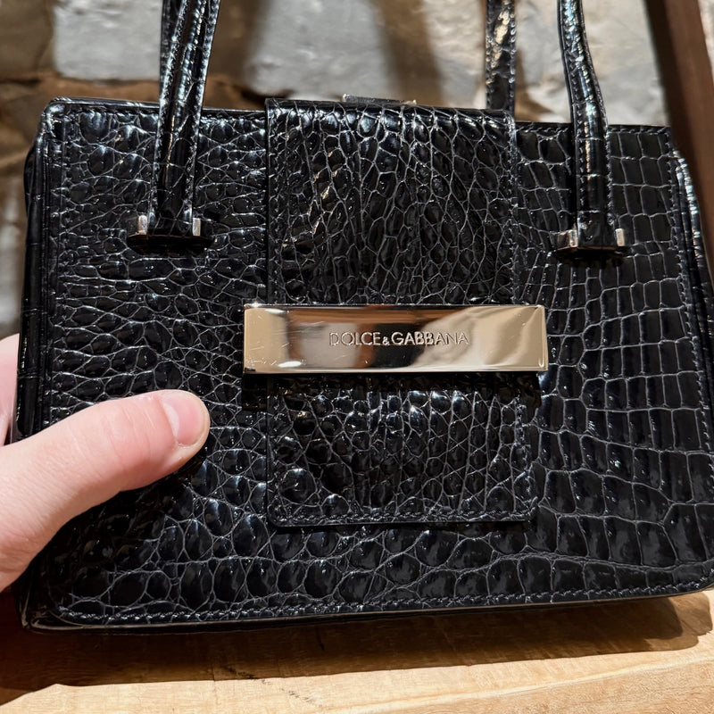 Sac à main Dolce & Gabbana embossé croco noir