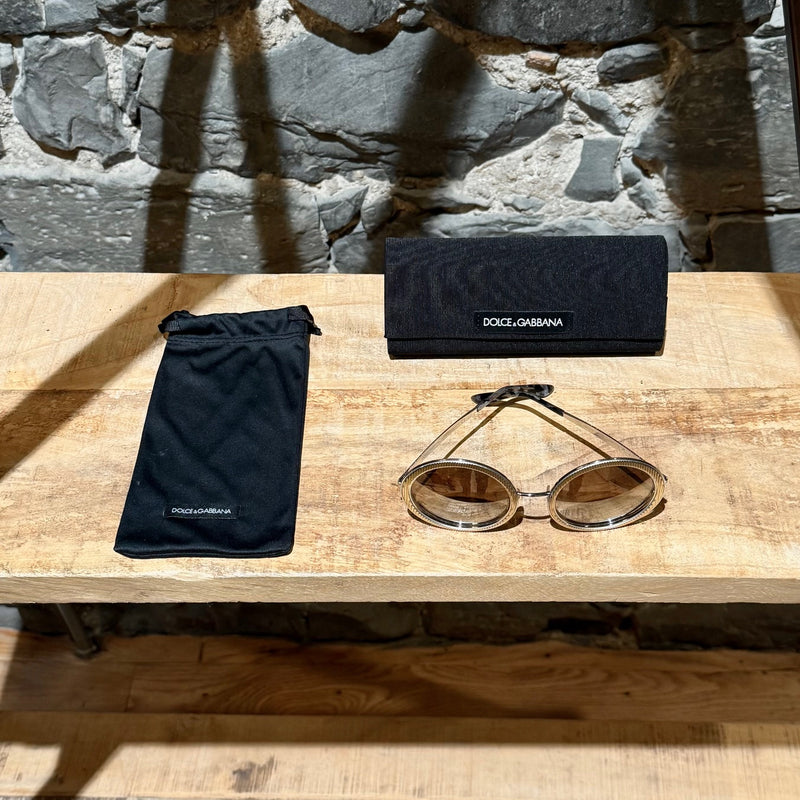 Branded case and pouch of Dolce & Gabbana DG2179 Gold Round Metal Sunglasses
