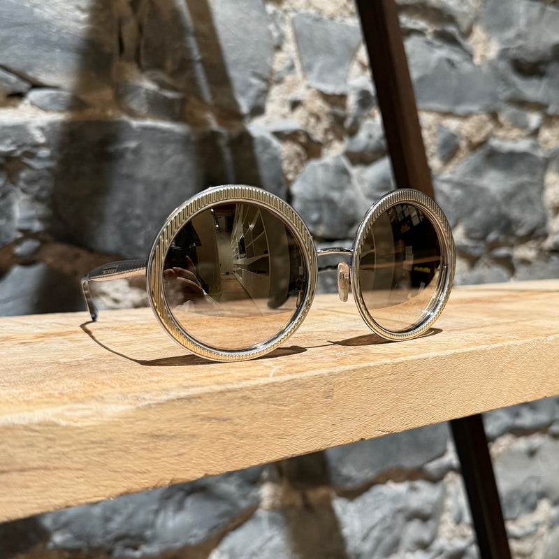 Side front view of Dolce & Gabbana DG2179 Gold Round Metal Sunglasses