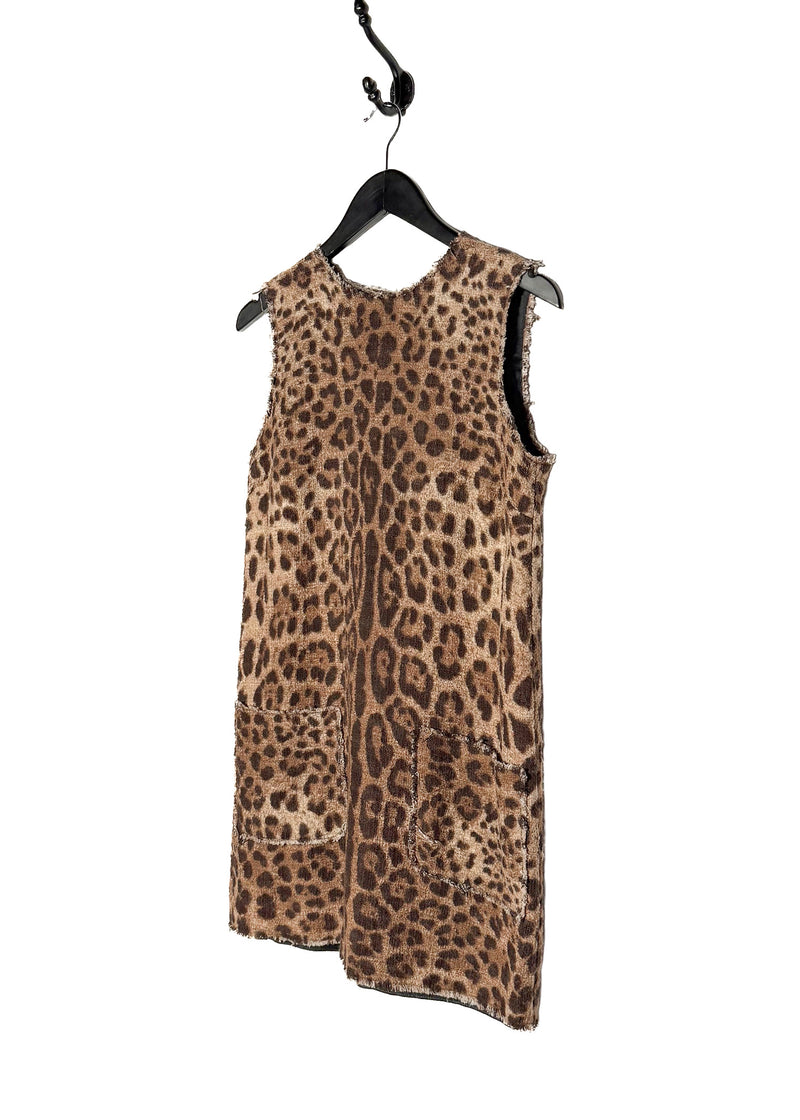 Dolce & Gabbana Leopard Print Cotton Blend Sleeveless Mini Dress