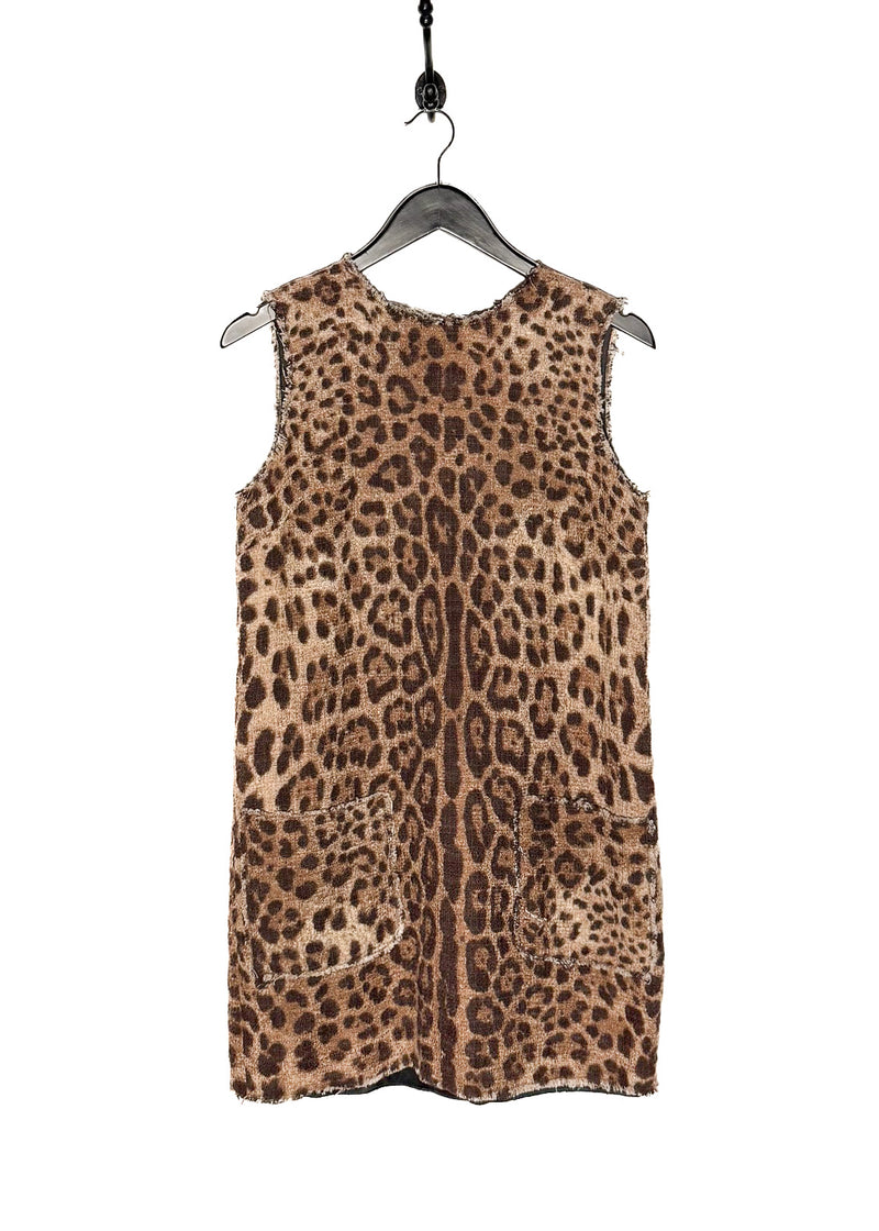Dolce & Gabbana Leopard Print Cotton Blend Sleeveless Mini Dress