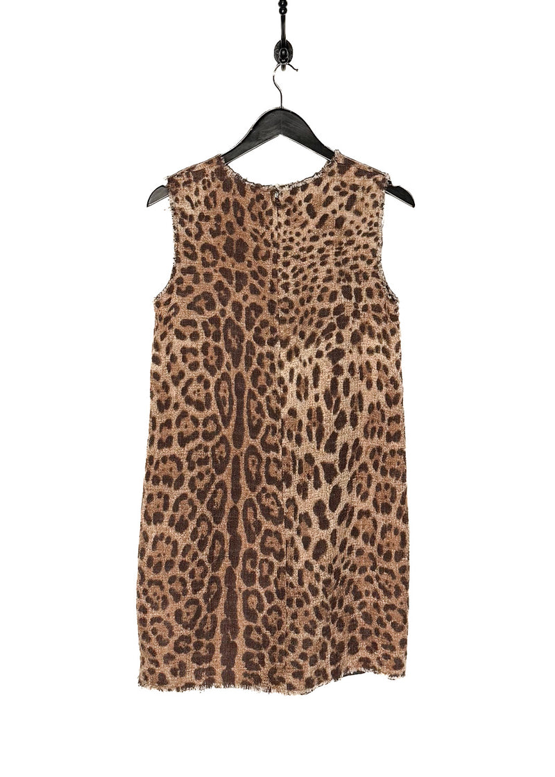 Dolce & Gabbana Leopard Print Cotton Blend Sleeveless Mini Dress