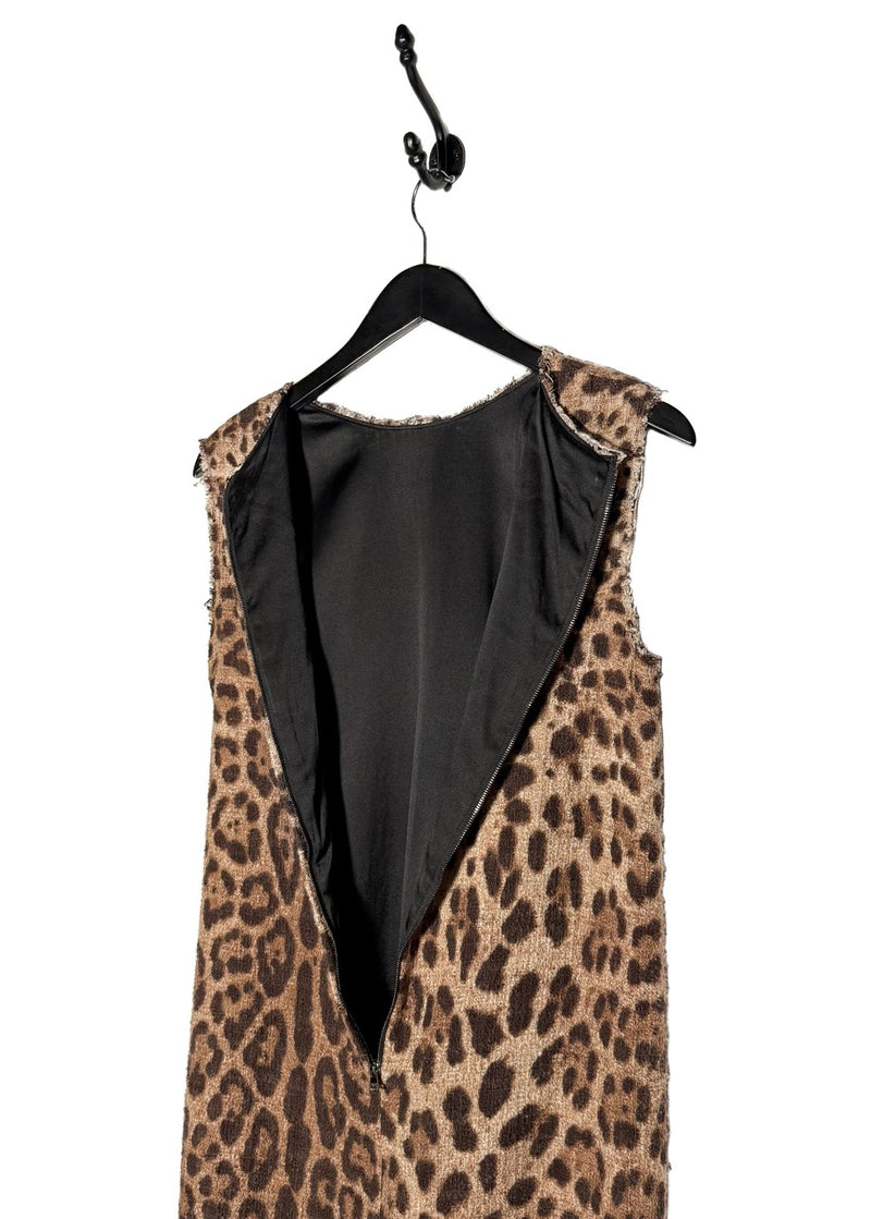 Dolce & Gabbana Leopard Print Cotton Blend Sleeveless Mini Dress
