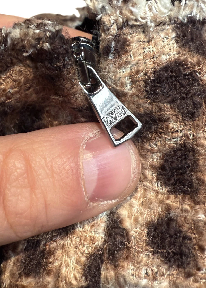 Dolce & Gabbana Leopard Print Cotton Blend Sleeveless Mini Dress