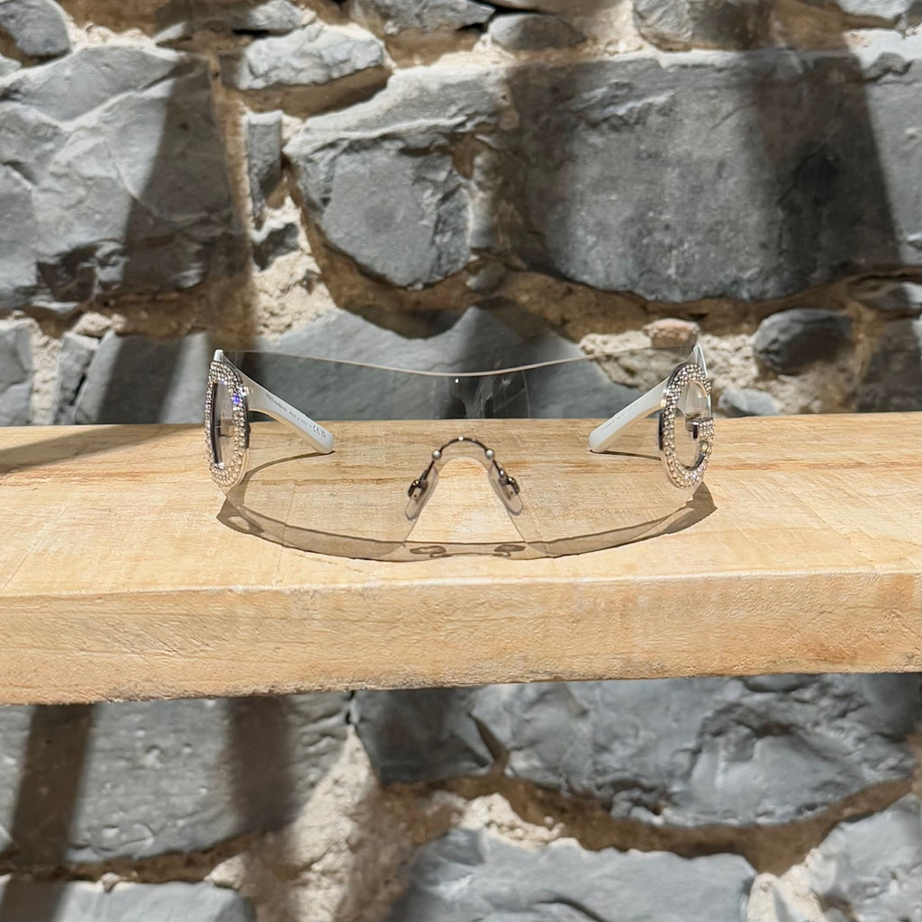 Dolce & Gabbana Re-Edition DG2298-B White Crystal Logo Shield Sunglasses