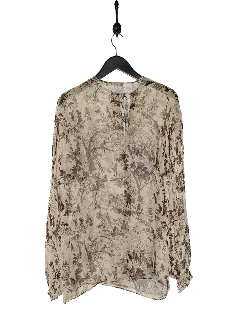 Dolce & Gabbana Beige Brown Silk Printed Blouse