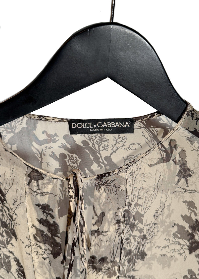 Dolce & Gabbana Beige Brown Silk Printed Blouse