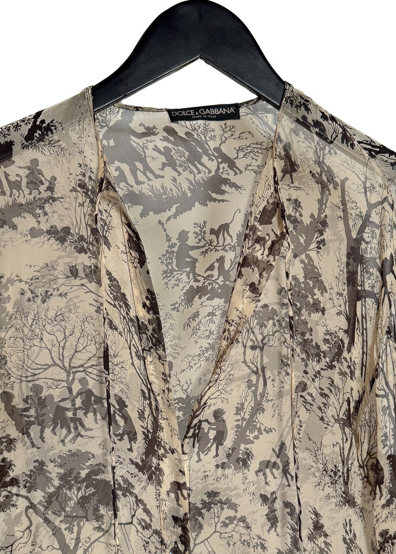 Dolce & Gabbana Beige Brown Silk Printed Blouse