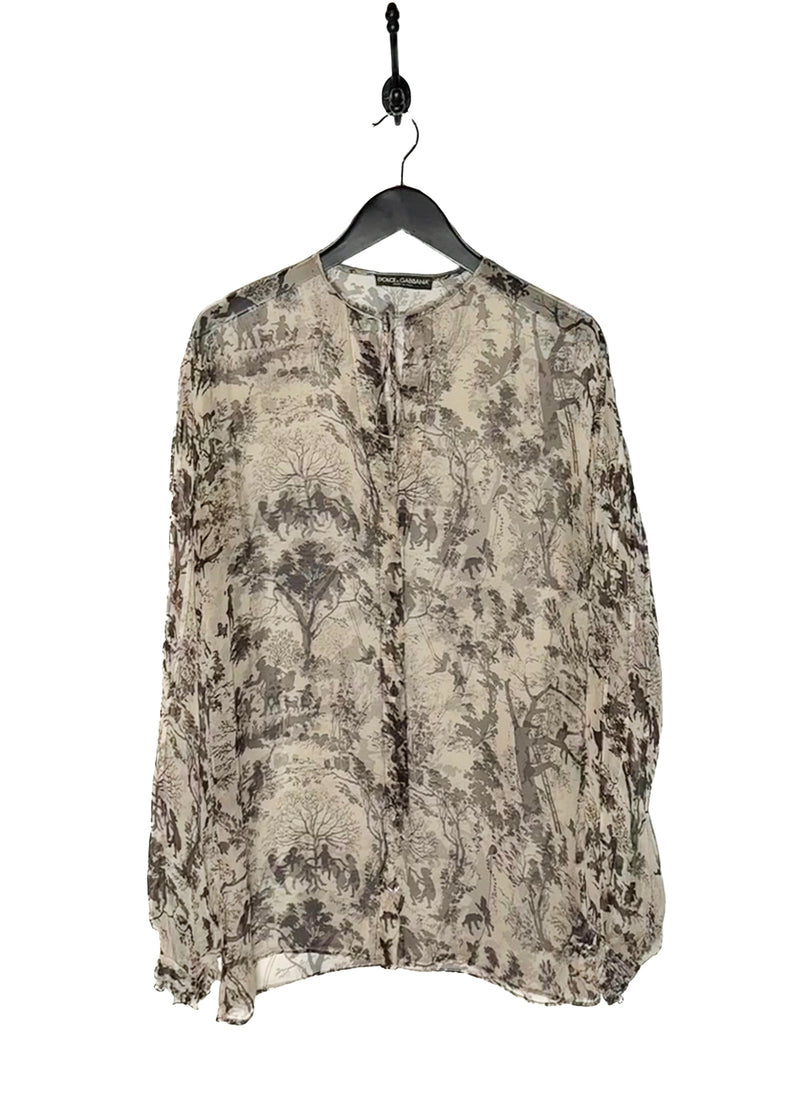 Dolce & Gabbana Beige Brown Silk Printed Blouse