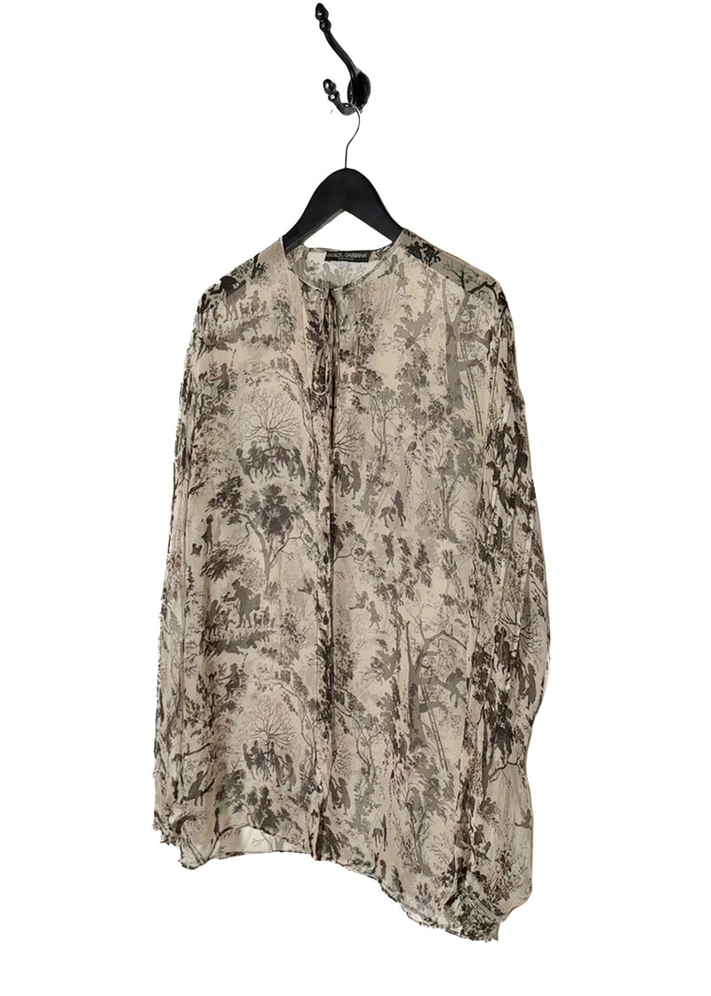 Dolce & Gabbana Beige Brown Silk Printed Blouse