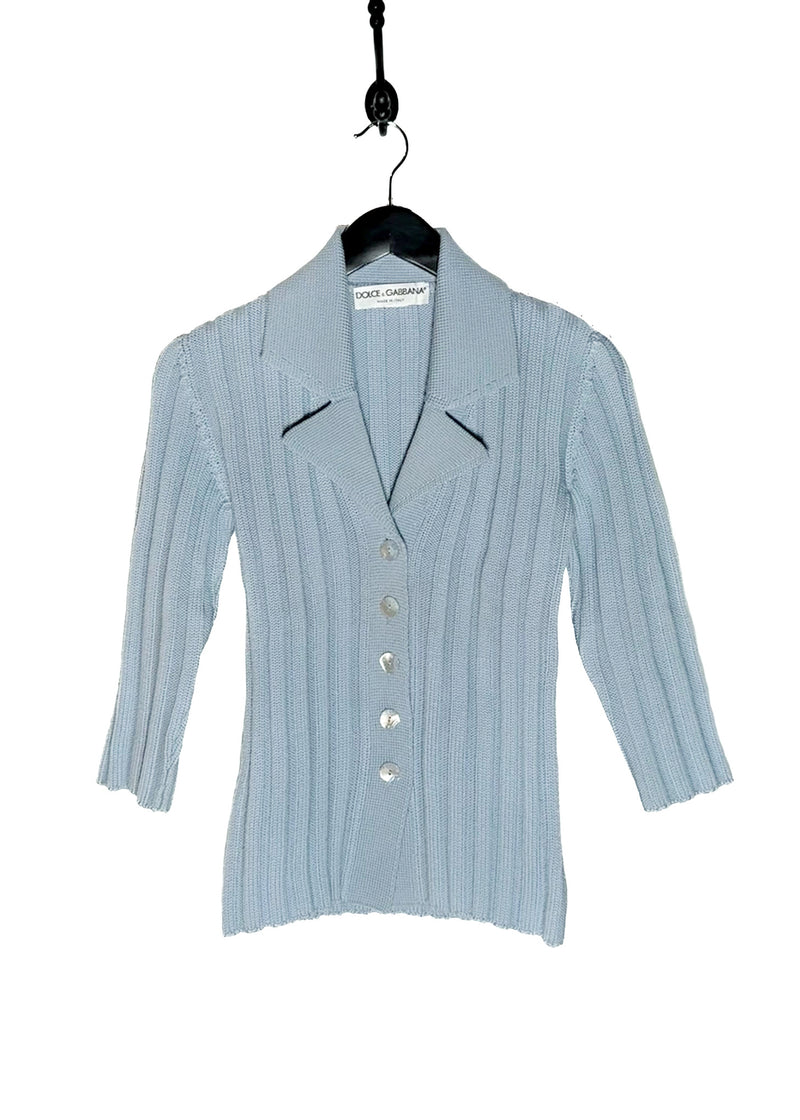 Main photo of Dolce & Gabbana Vintage Baby Blue 3/4 Sleeves Cardigan Sweater