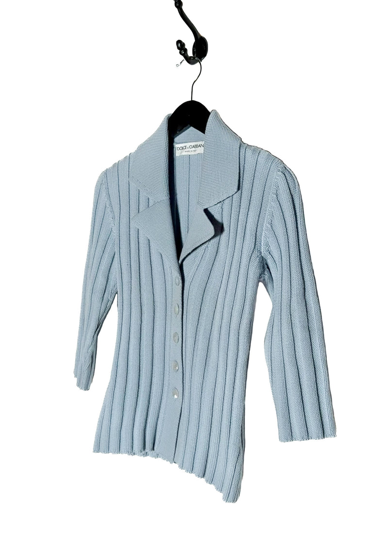 Front side of Dolce & Gabbana Vintage Baby Blue 3/4 Sleeves Cardigan Sweater