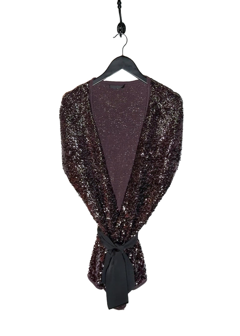 Main photo of Donna Karan Plum Sequinned Short Sleeves Belted Sweater