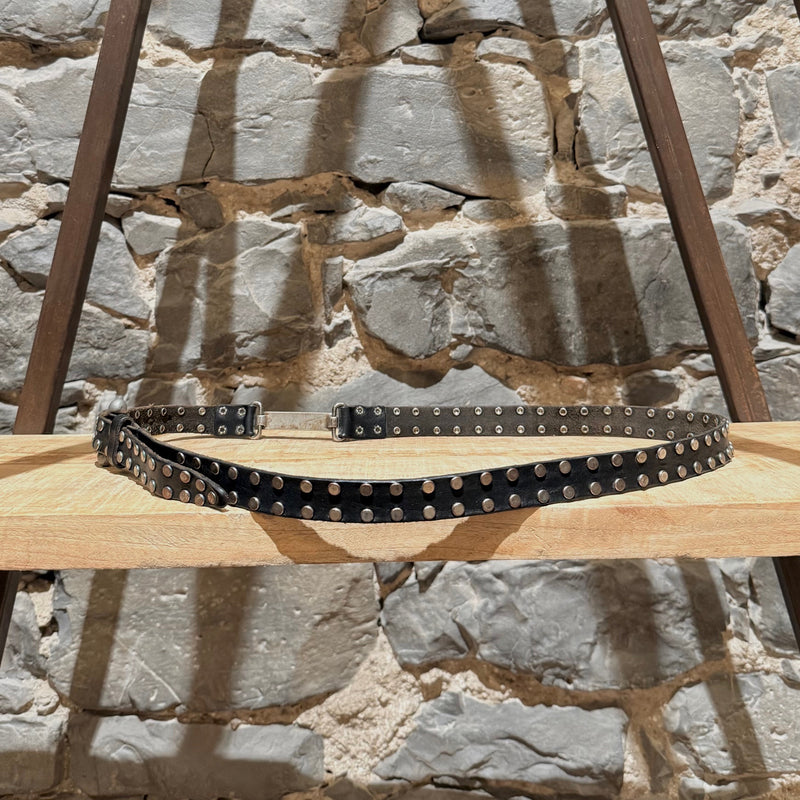 One side of Dsquared2 Black Leather Studded Thin Belt