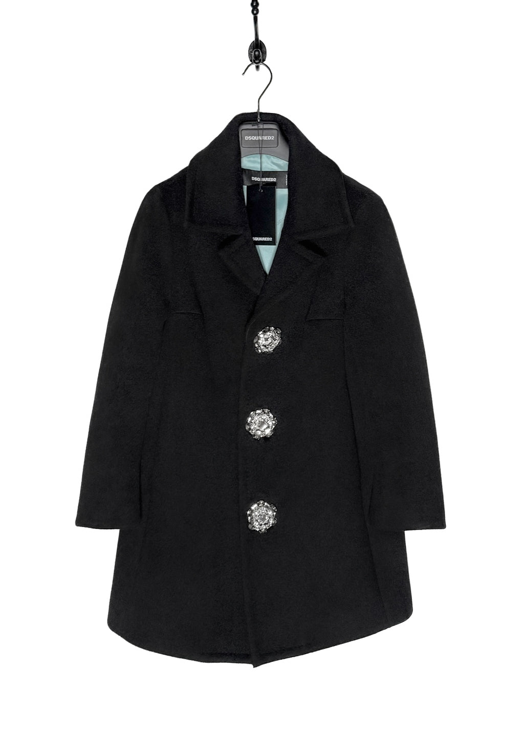 Dsquared2 Georgina Black Bonded Wool Crystal Buttons Coat