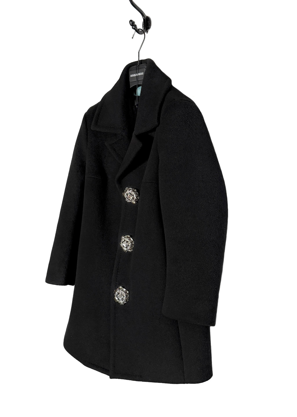 Dsquared2 Georgina Black Bonded Wool Crystal Buttons Coat