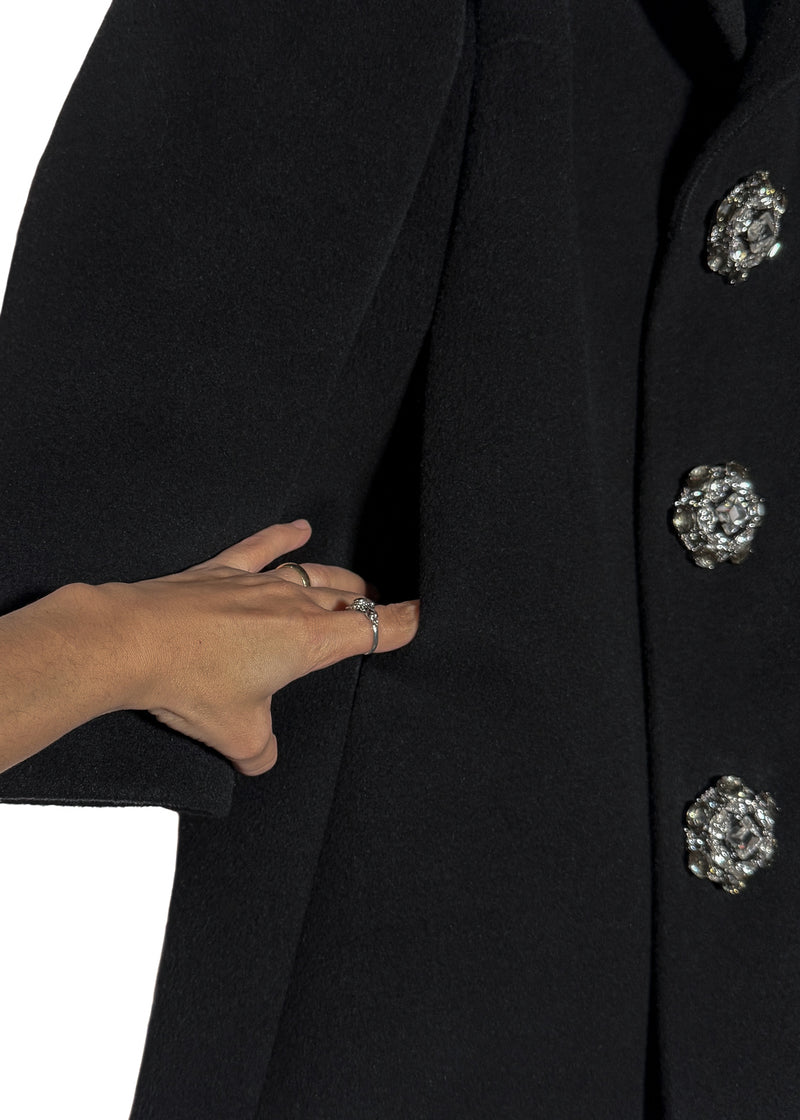 Dsquared2 Georgina Black Bonded Wool Crystal Buttons Coat