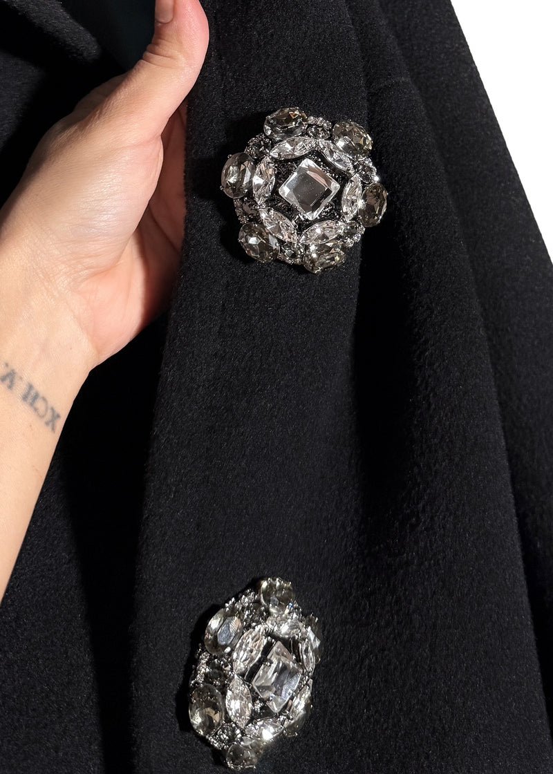 Dsquared2 Georgina Black Bonded Wool Crystal Buttons Coat