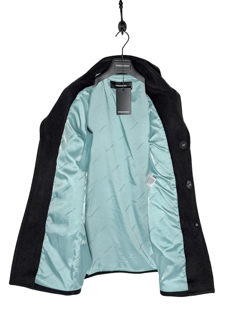 Dsquared2 Georgina Black Bonded Wool Crystal Buttons Coat