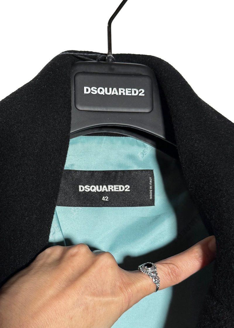 Dsquared2 Georgina Black Bonded Wool Crystal Buttons Coat