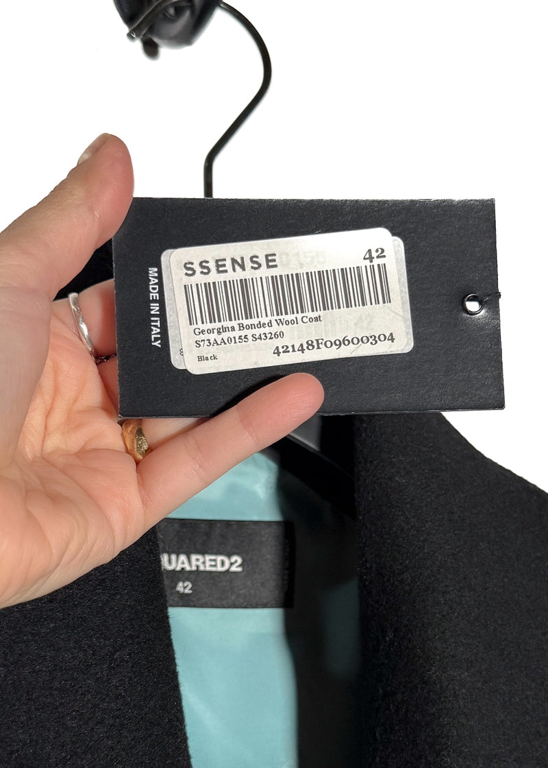 Dsquared2 Georgina Black Bonded Wool Crystal Buttons Coat