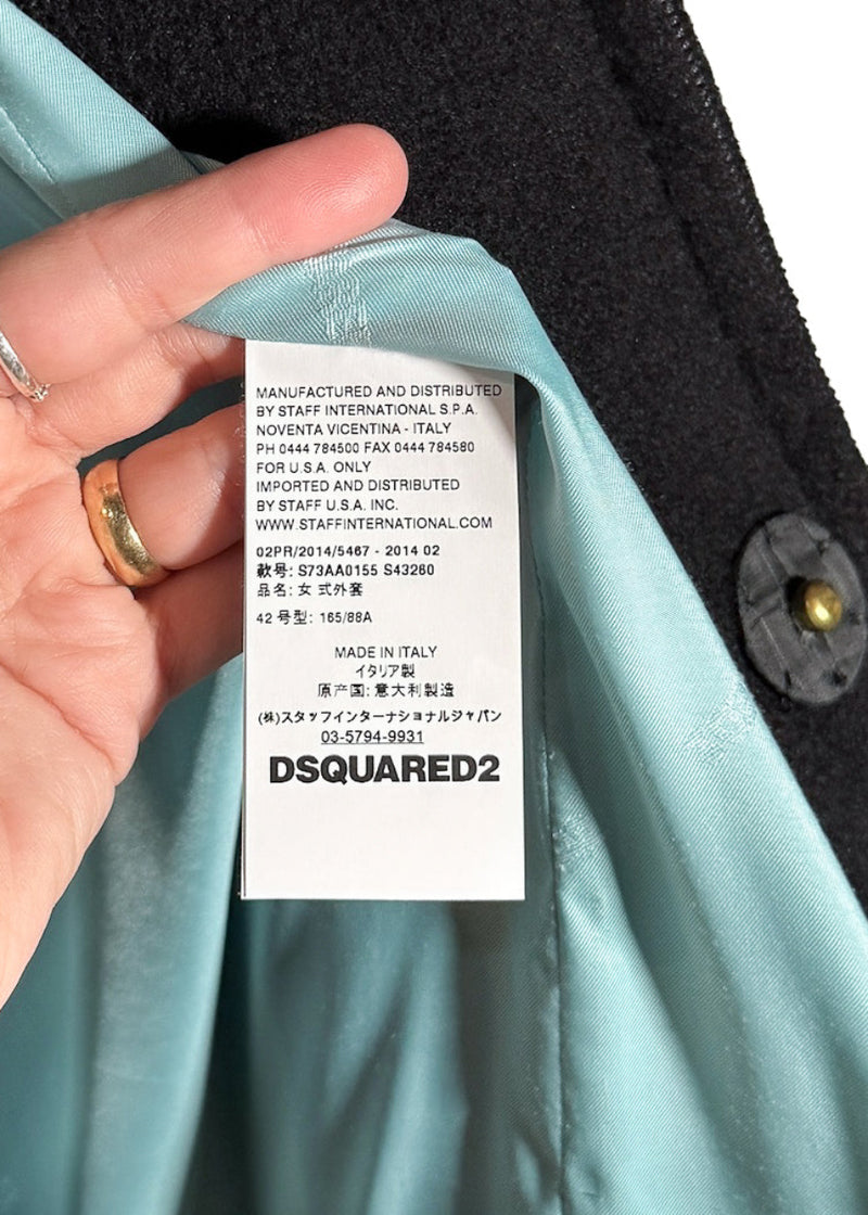 Dsquared2 Georgina Black Bonded Wool Crystal Buttons Coat