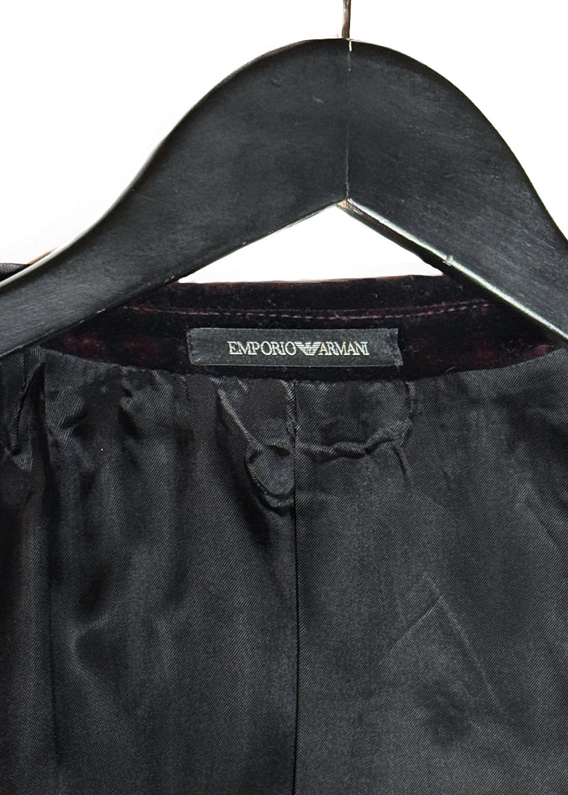 Collar Brand label of Emporio Armani Plum Velvet Tuxedo Blazer