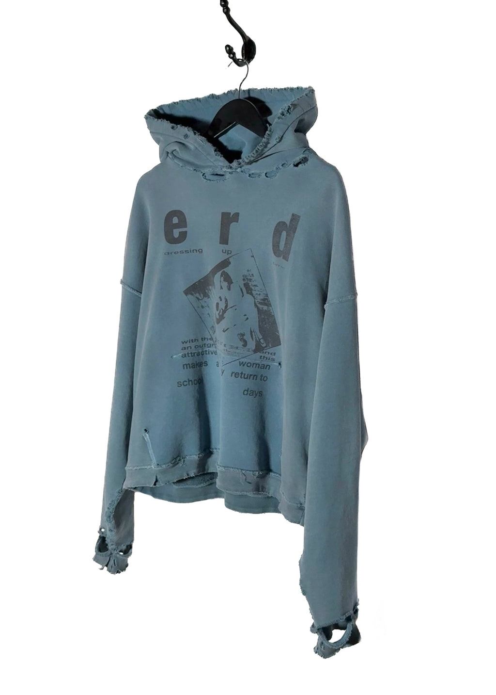 Front side of Enfants Riches Déprimés Distressed Washed Blue School Days Hoodie