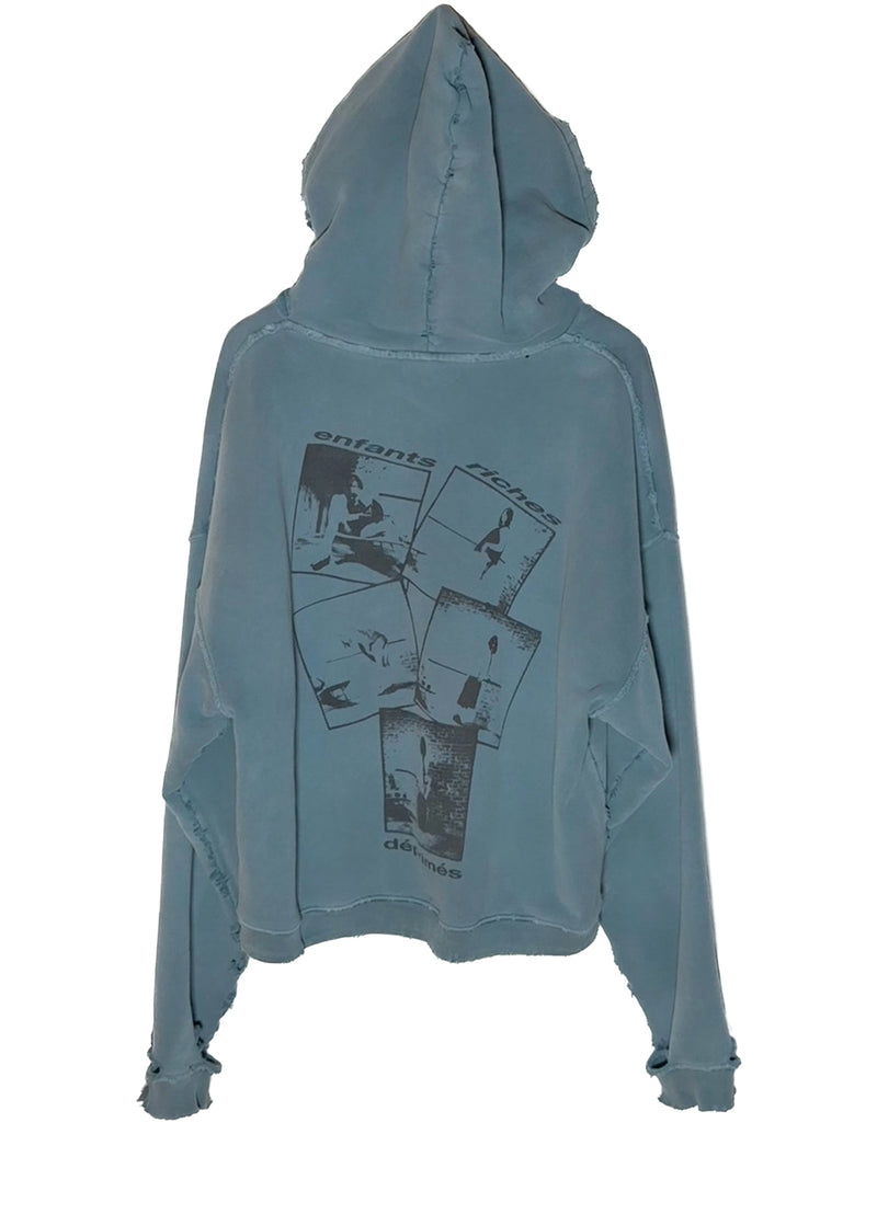 Back of Enfants Riches Déprimés Distressed Washed Blue School Days Hoodie