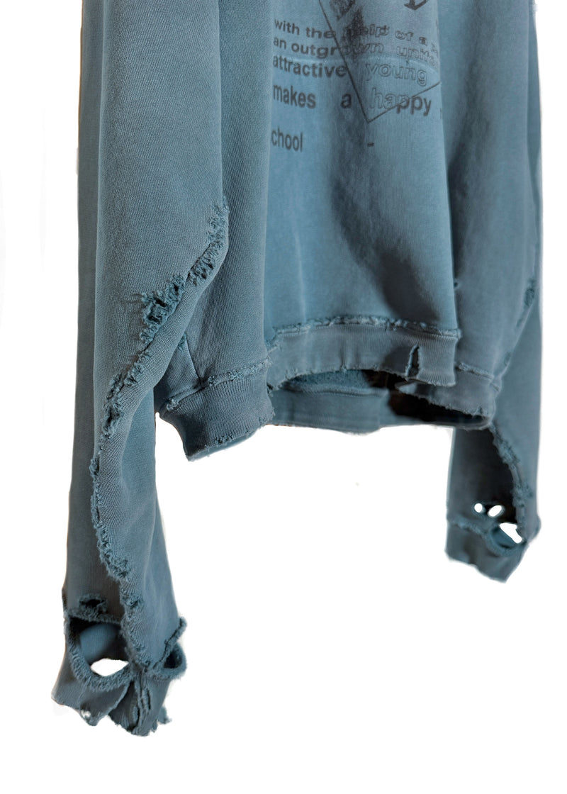 Cuffs and hem of Enfants Riches Déprimés Distressed Washed Blue School Days Hoodie