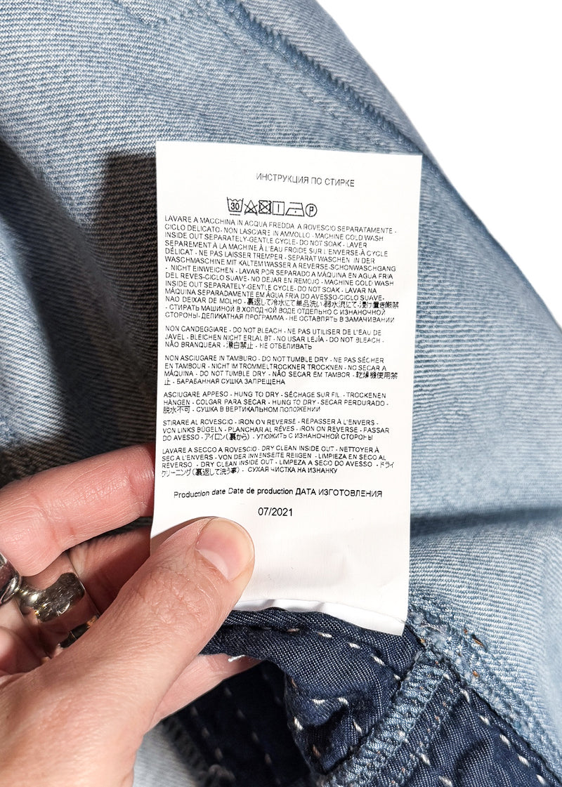 Care label of Etro Blue Denim Patchwork Snap Buttoned Shirt