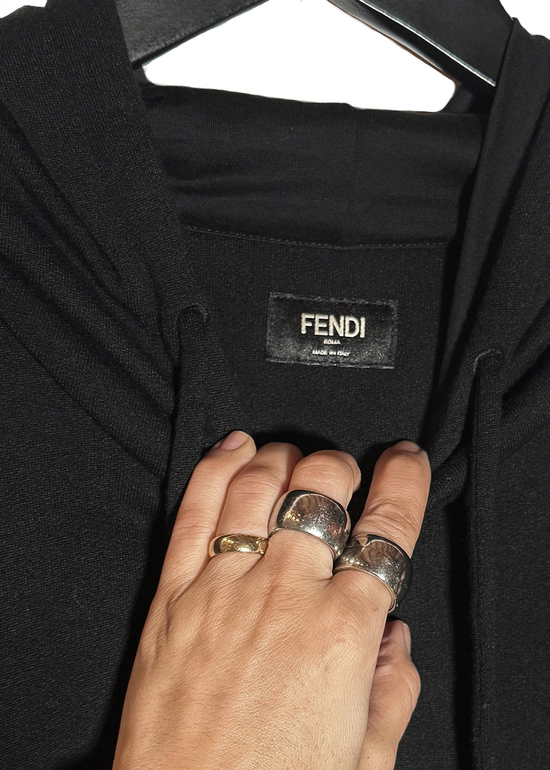 Brand label of Fendi Black FF Zucca Logo Bands Hoodie