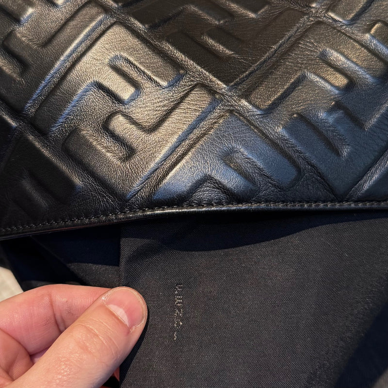 Fendi Black Leather FF Large Baguette Two Way Bag