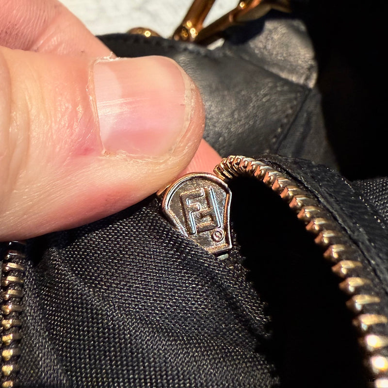 Fendi Black Leather FF Large Baguette Two Way Bag