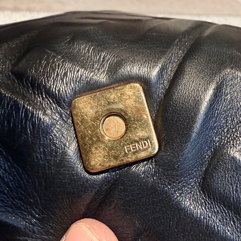 Fendi Black Leather FF Large Baguette Two Way Bag