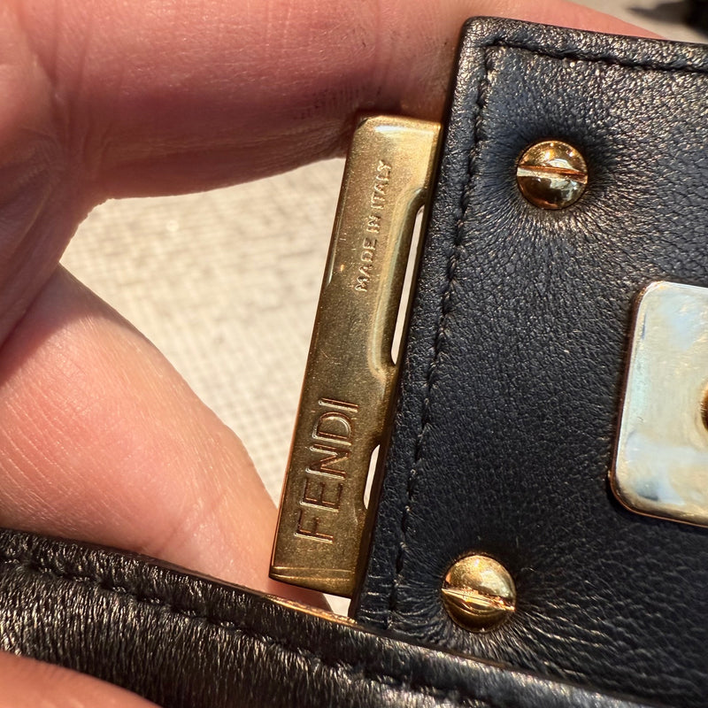 Fendi Black Leather FF Large Baguette Two Way Bag