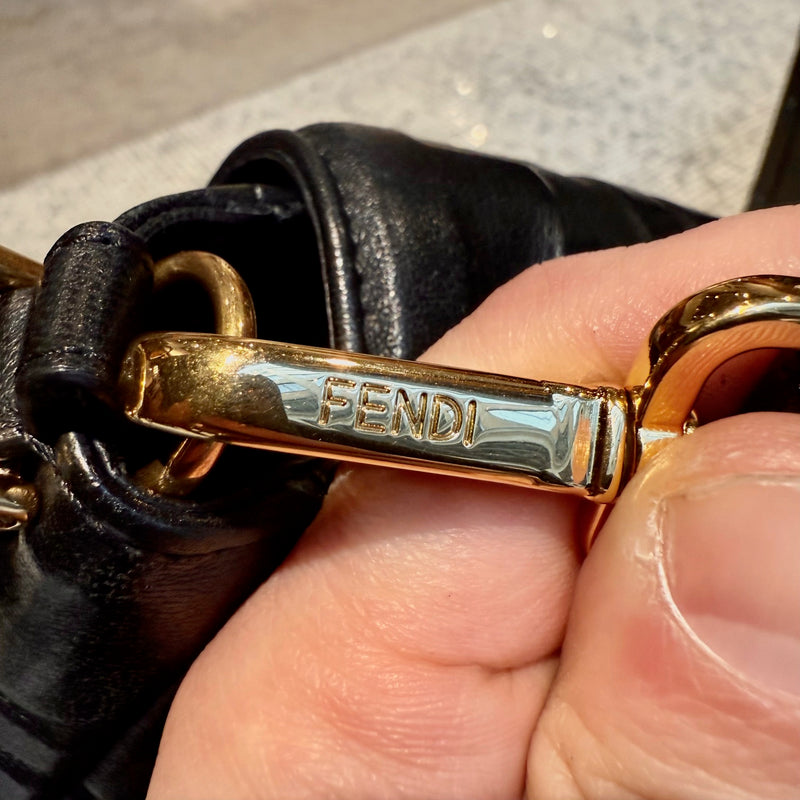 Fendi Black Leather FF Large Baguette Two Way Bag