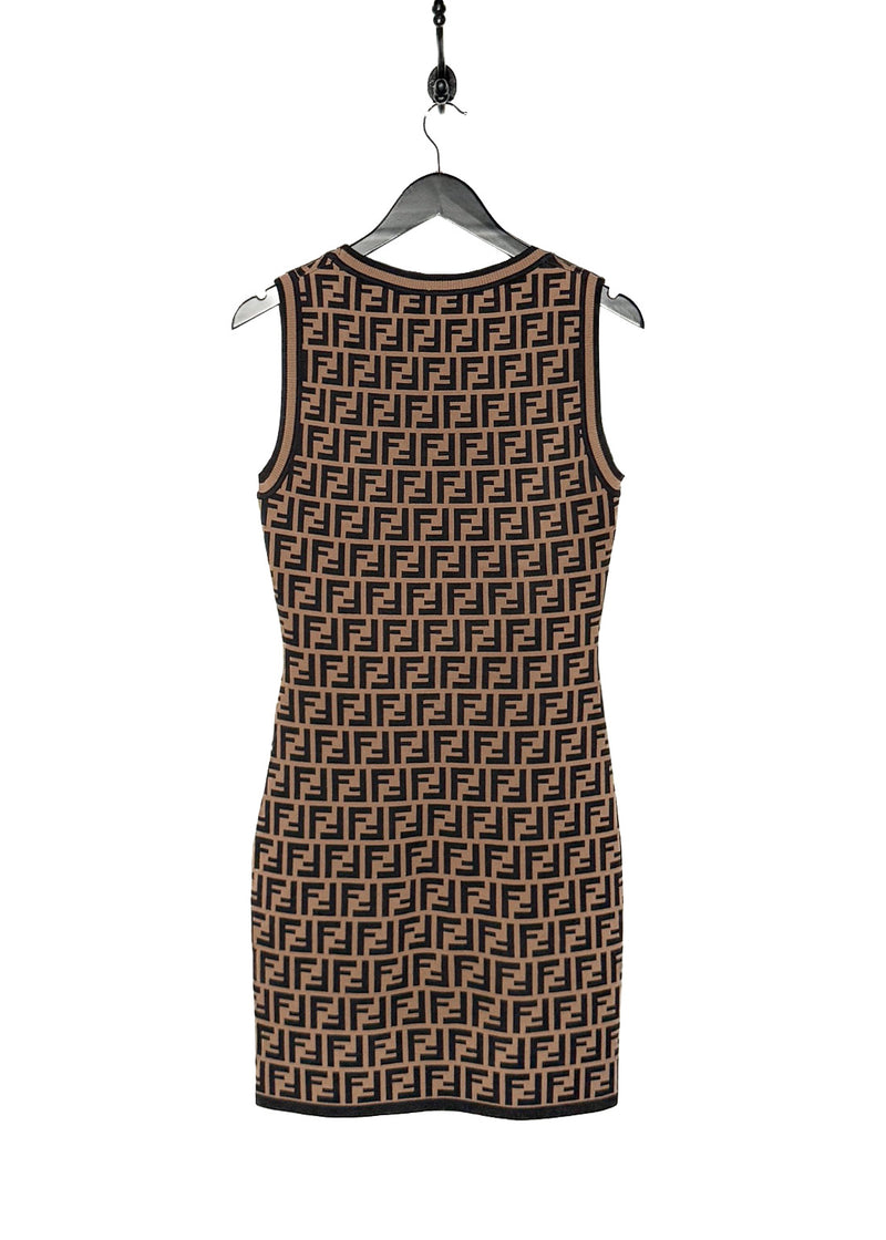 Back view of Fendi Brown Zucca FF Pattern Sleeveless Dress
