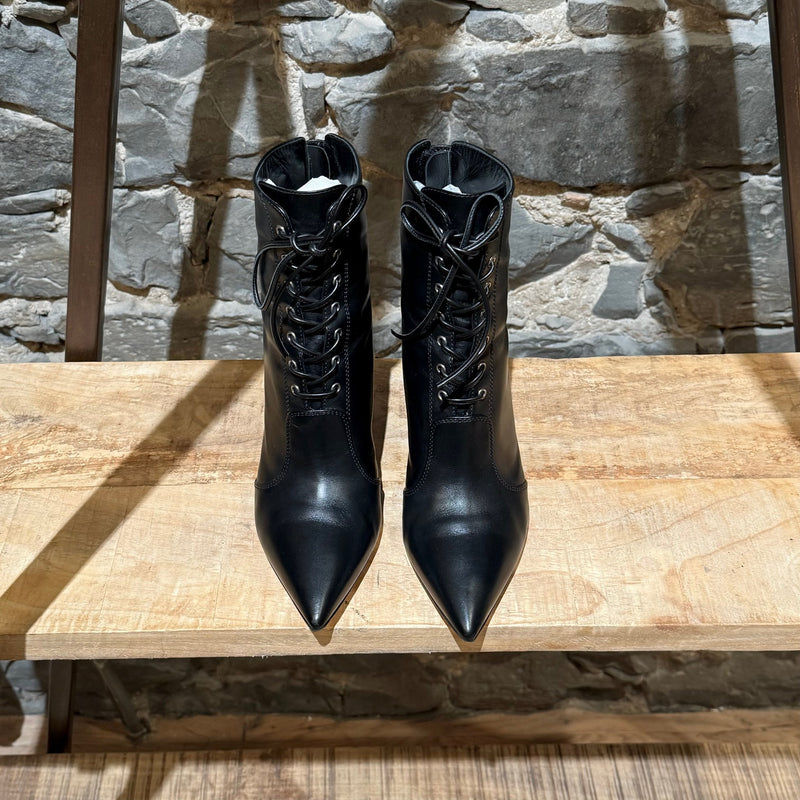 Gianvito Rossi Black Leather Lace-up Heeled Booties