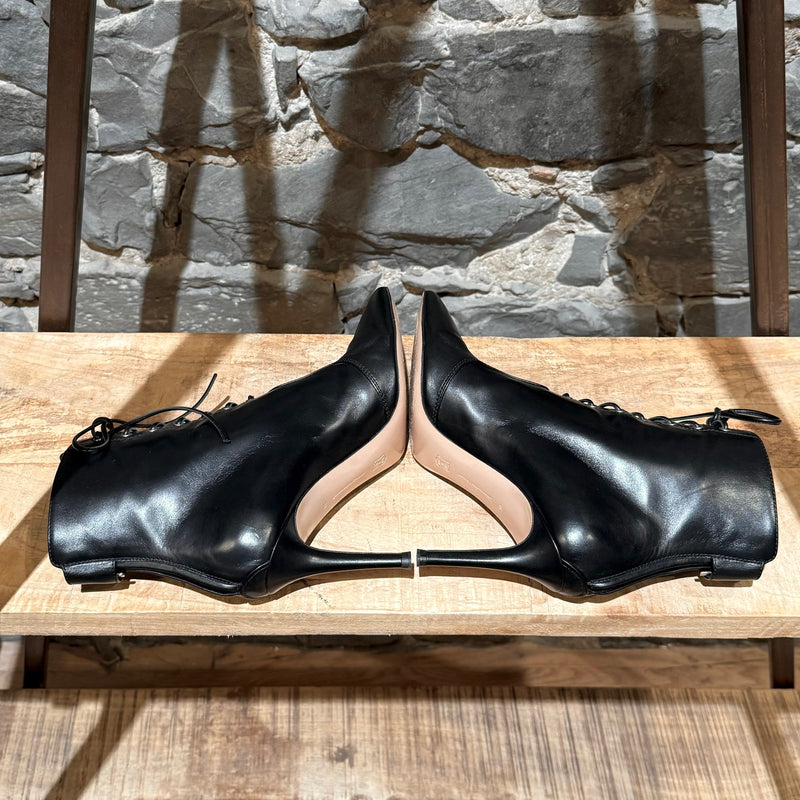 Gianvito Rossi Black Leather Lace-up Heeled Booties